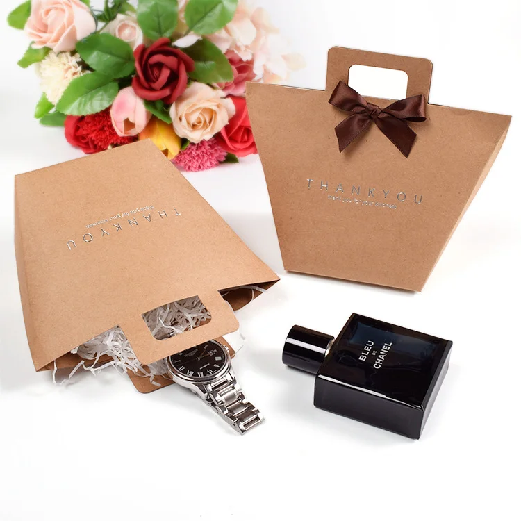 Small Fancy Paper Bags Gift Packaging Gift Bag With Ribbon Bow Tie