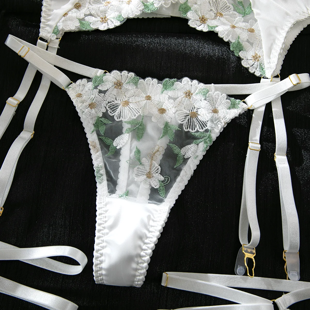 Women's Four-Piece Sexy Satin Breathable Thin Intimates Set Multi-Color ...