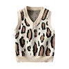 Wholesale boutique kids clothing trendy baby winter knitted leopard Sweater vest
