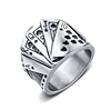 Vintage Poker Titanium Steel Men Ring Silver Straight Flush Luck Jewelry Punk Hip Hop Rings (SK774)