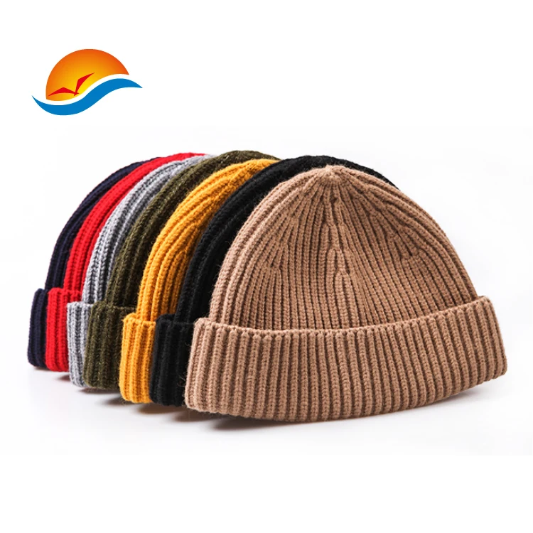 Oem Hot Sale Custom Acrylic Solid Color Blank Fisherman Beanies For