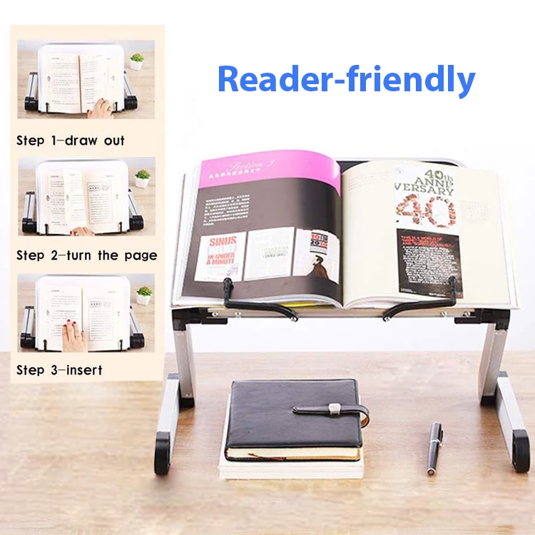 Black Desk Folding Book Holder In Bed Aluminum Alloy Height Adjustable