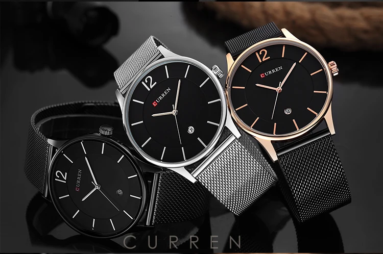 CURREN 8231 High Quality Silver Mens Quartz Watch in Stock New Mesh Strap Water Resist Calendar Ultra Thin Casual Reloj Watch