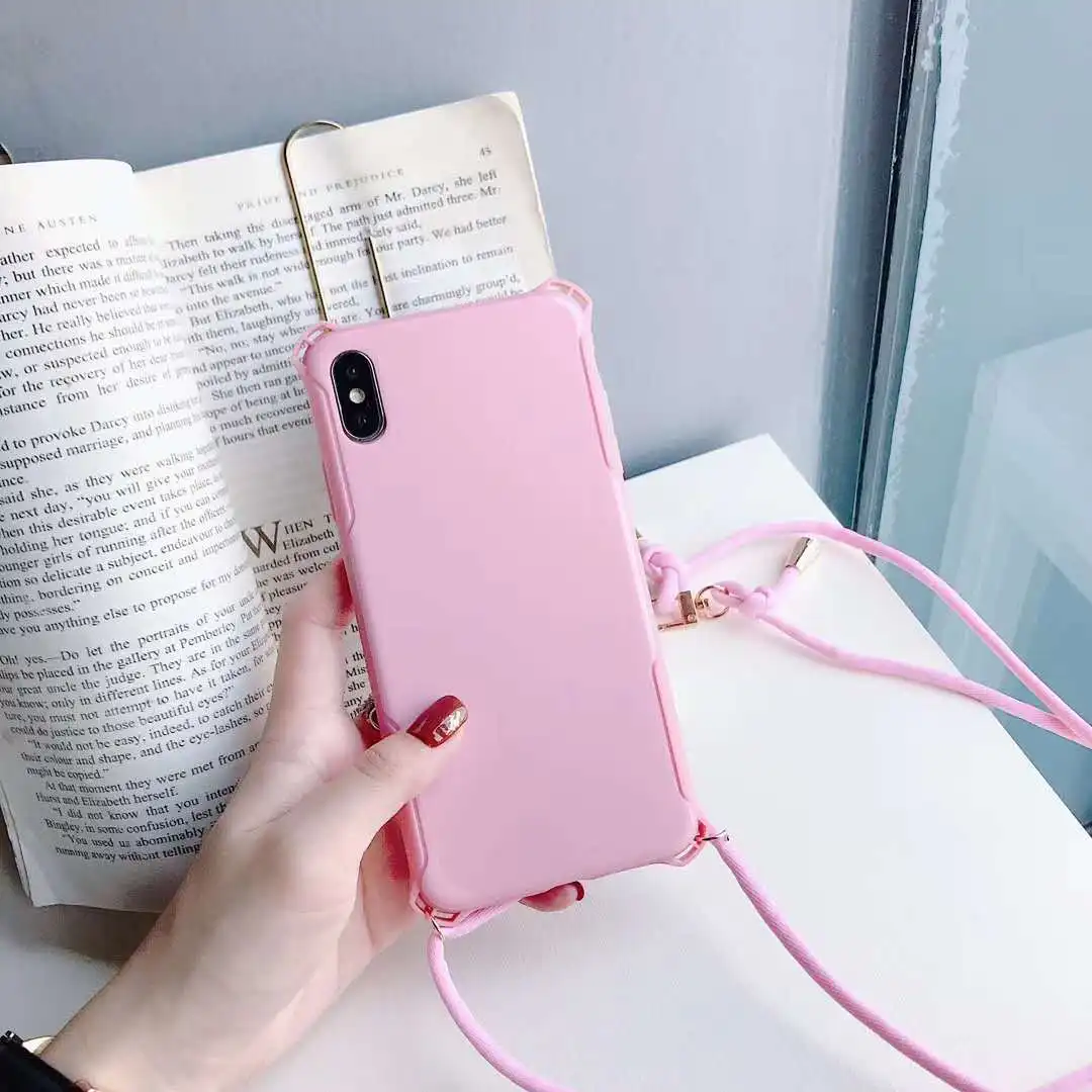 Candy Color Shockproof Strap Cord Chain Crossbody Necklace Phone Case For iPhone XR XS MAX