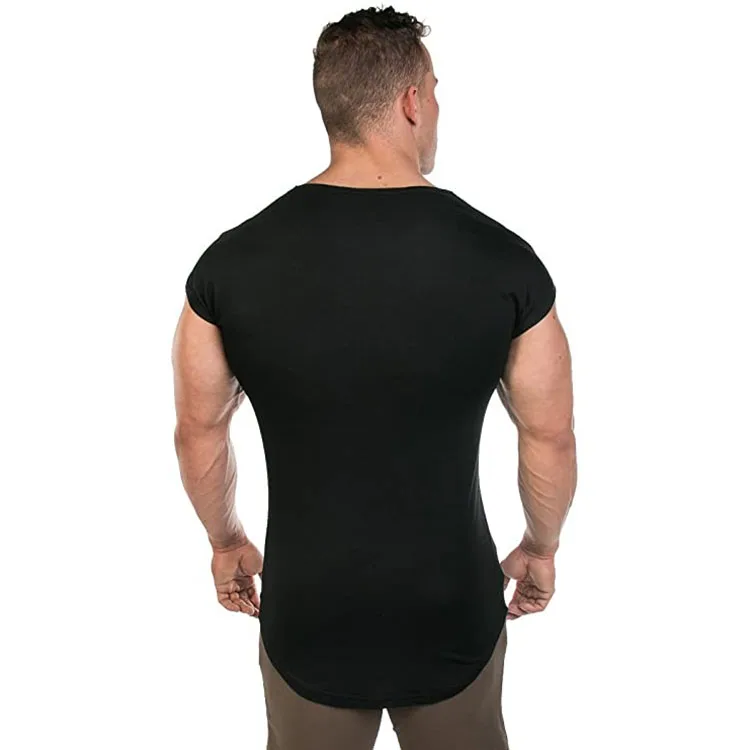 Oem Mens Athletic Gym Fitness Curved Hem Casual Capped Sleeve Slim