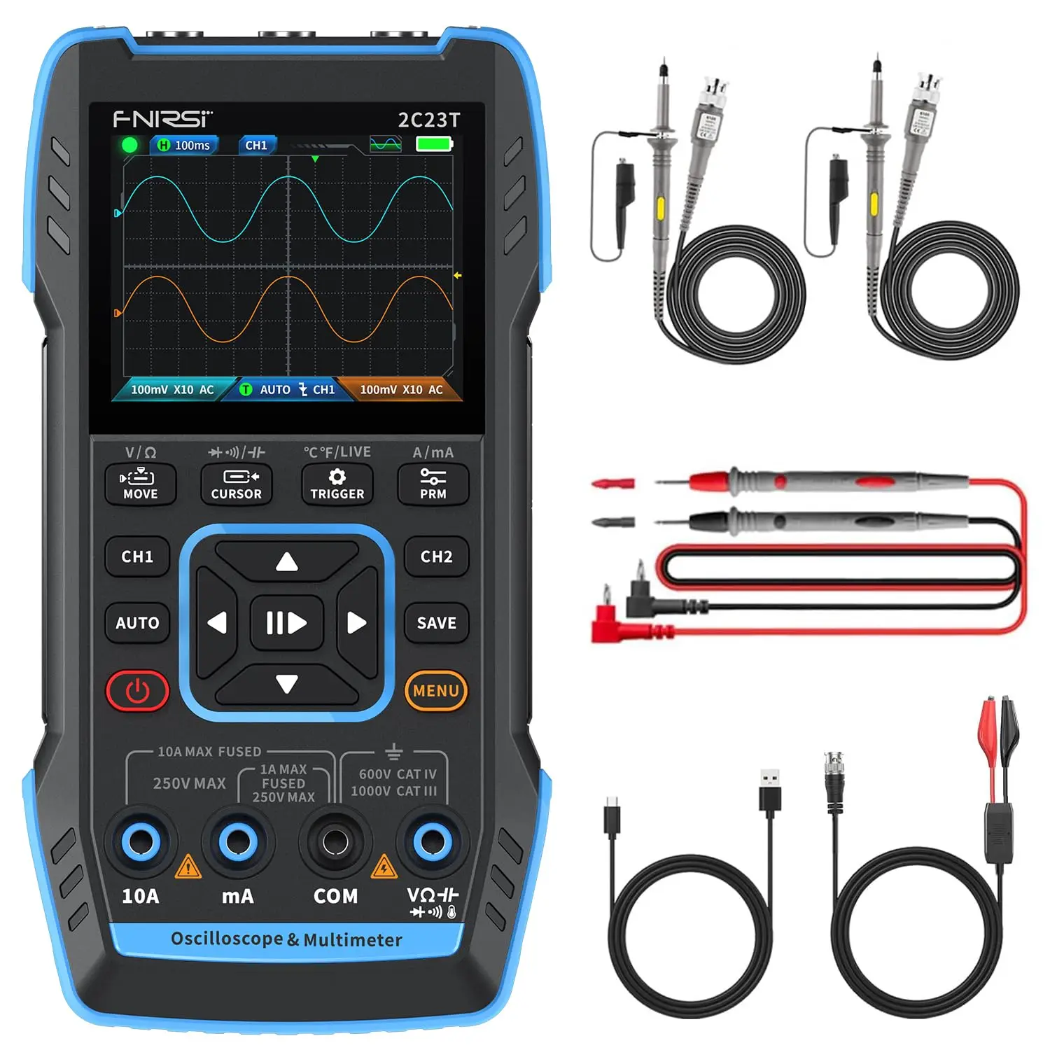 Oscilloscope Numérique Portable FNIRSI DSO510 Avec Générateur De Signaux - 10 MHz, Livré Avec Sonde, Type-C