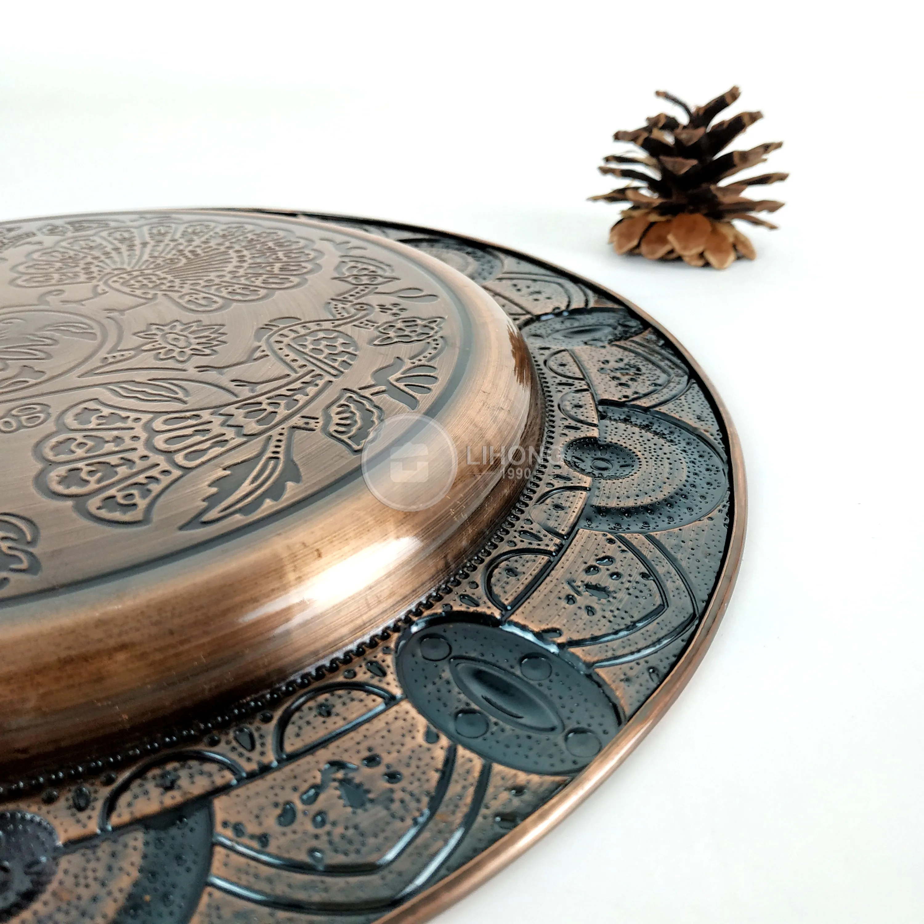 Wholesale stainless steel india underplate 12inch copper metal wedding plate decoration 