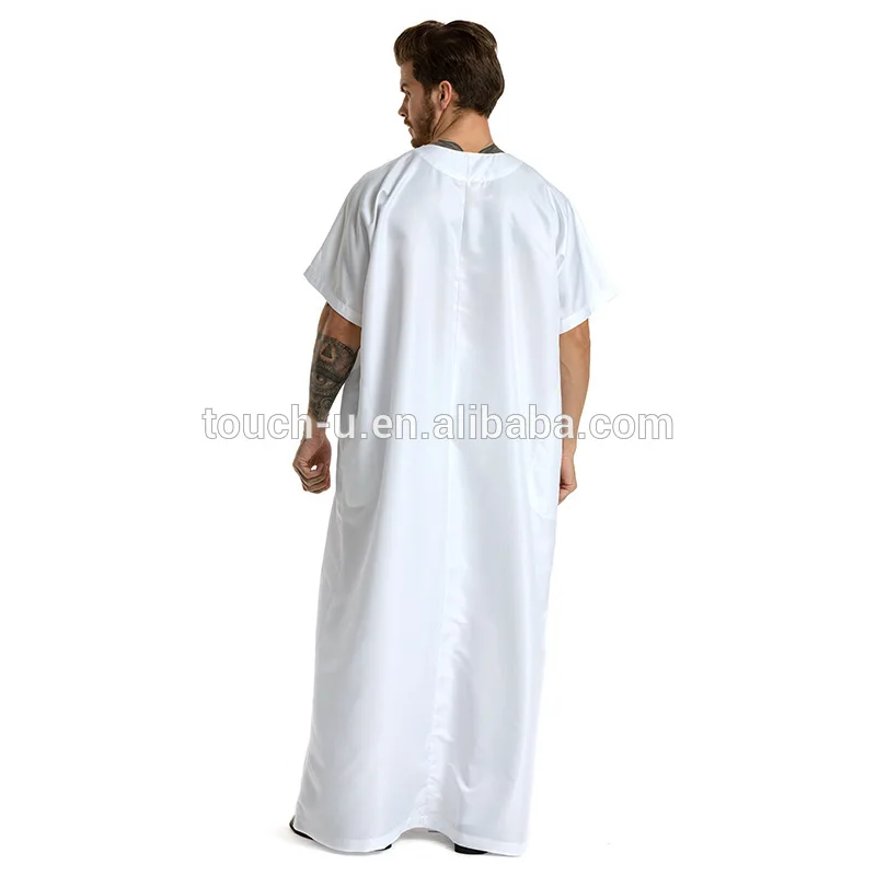 Men  Kaftan Jilbab Arbric Jubba Muslin Short Sleeves Clothes Abaya Thobe