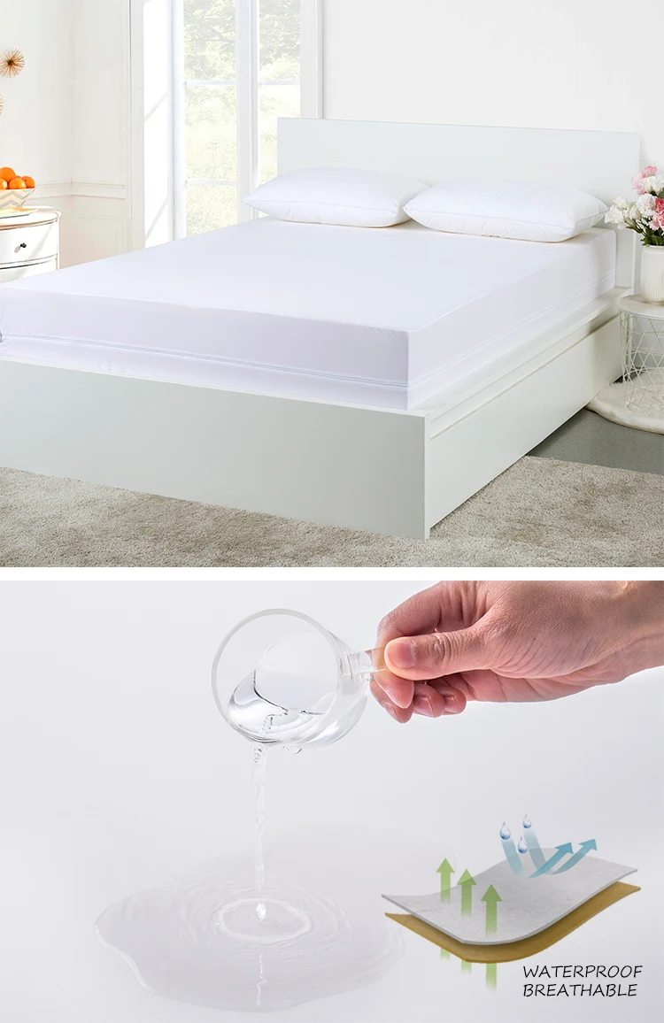 Zipper Type More Softer Absorbent Washable Bed Bug 100% Polyester Waterproof Mattress Encasement manufacture