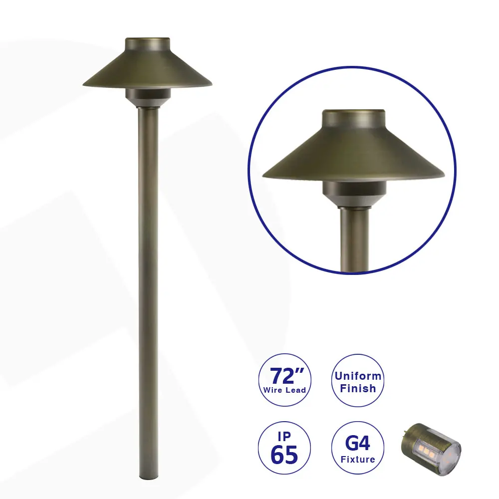 LT2401-plus thicker and longer version(for stem) Brass Outdoor Pathway Fixture 4W G4 LED Bulb for Yard Lawn-Antique bronze