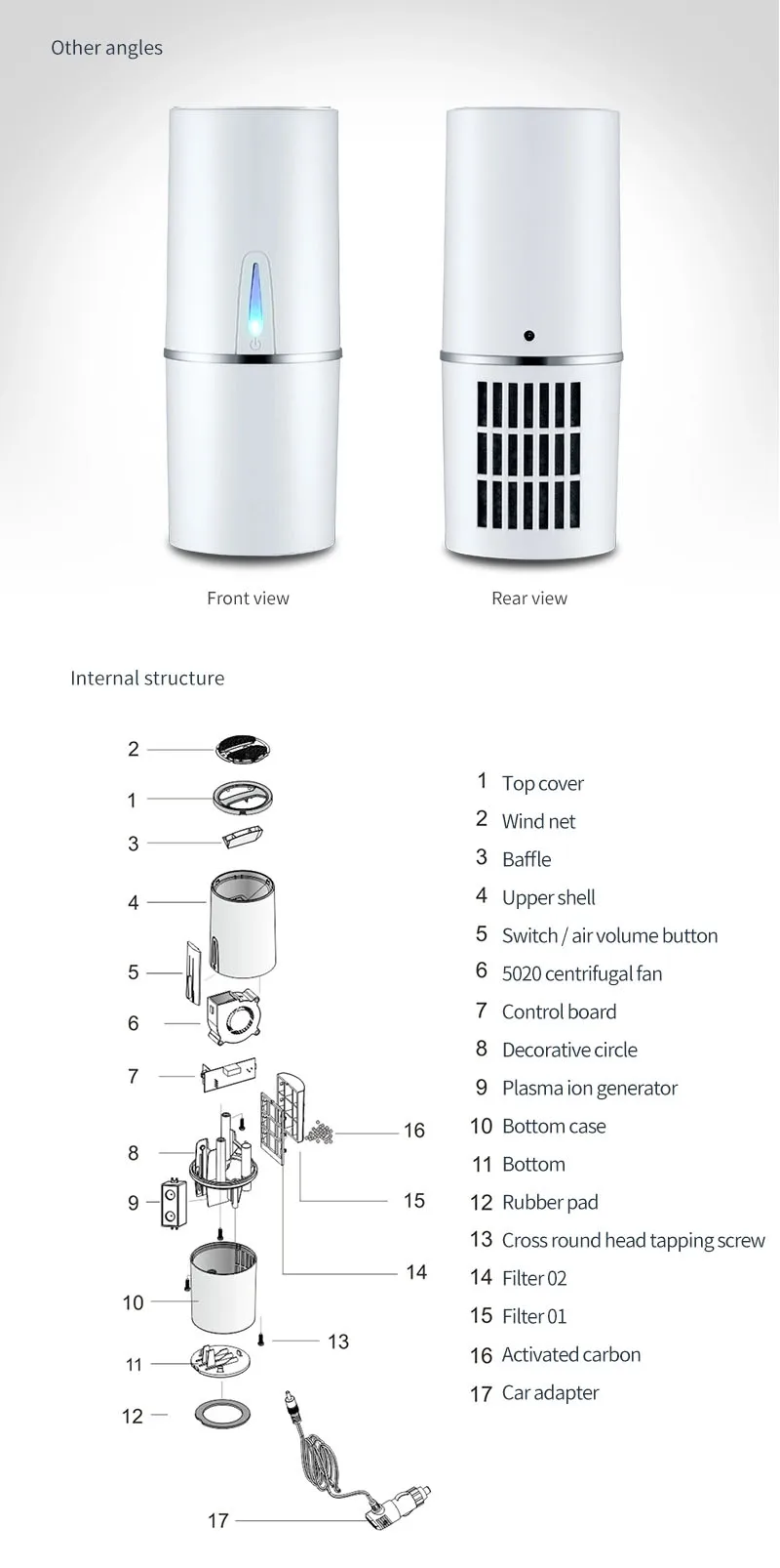 Mini Vehicle Air Purifier Cup Shape Car Air Purifier 12V Activated Carbon Positive and Negative Ion Cigarette Lighter