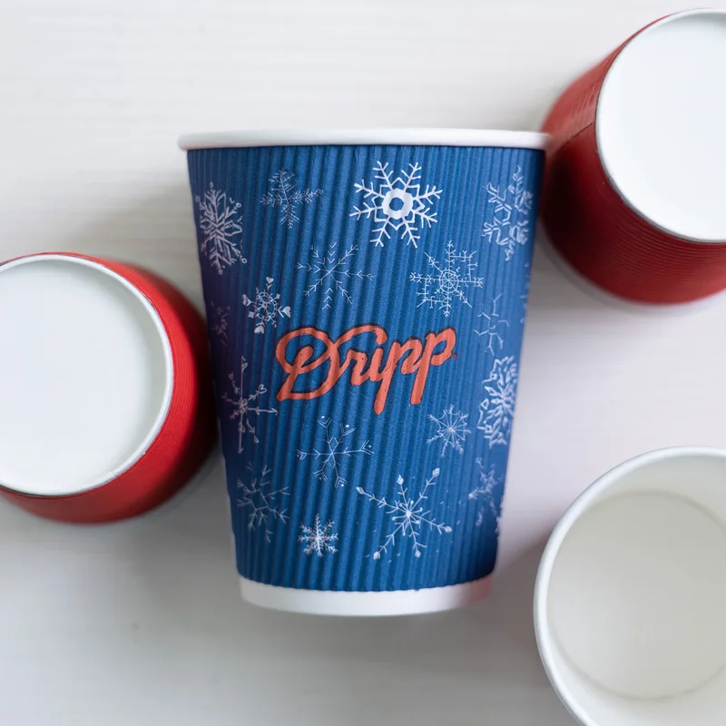 8oz Disposable Custom Company Logo Printed Hot Drinking Ripple Wall