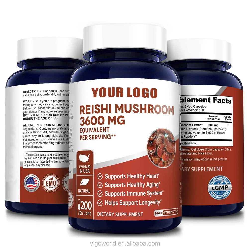 Organic Maximun Dosage Reishi Lions Mane Mushroom Capsules Supports