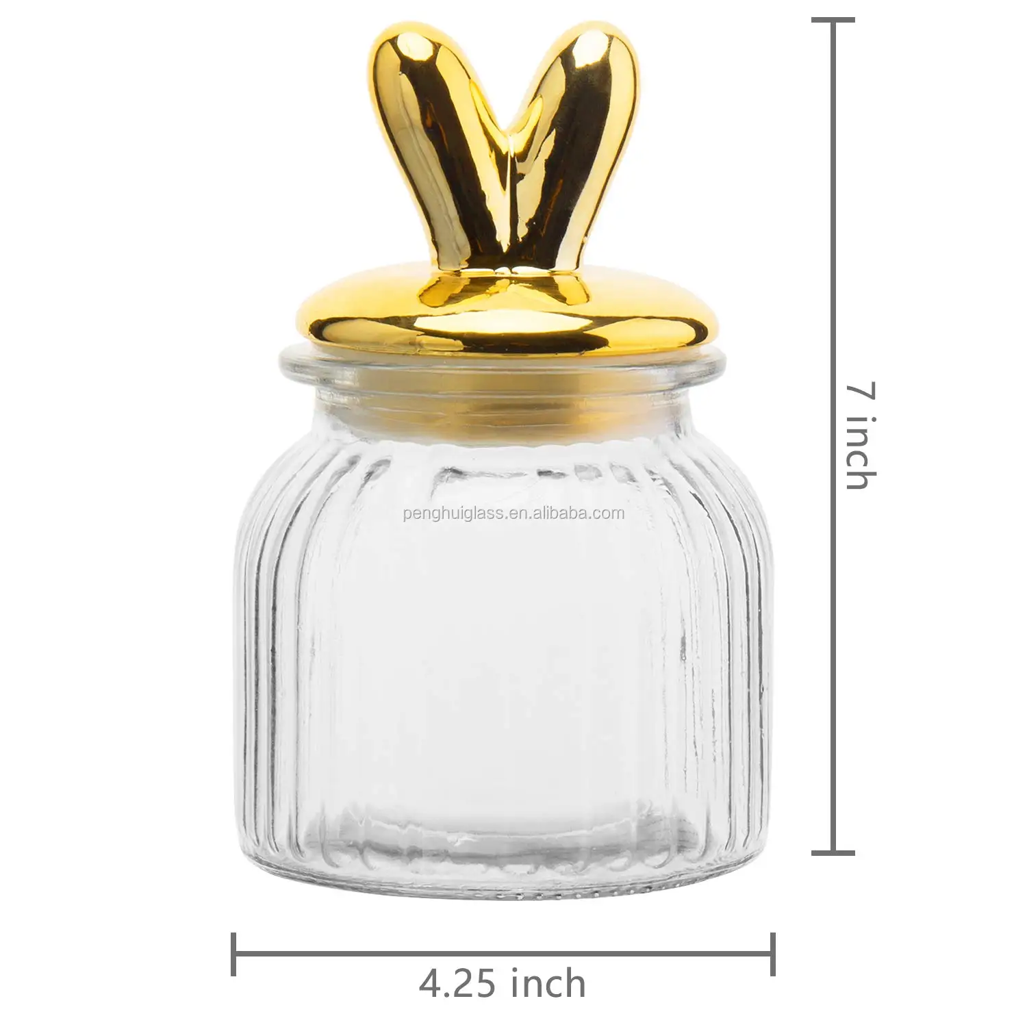 Glass Candy Jar With Decorative Gold Bunny Rabbit Ears Lid - Buy Glass