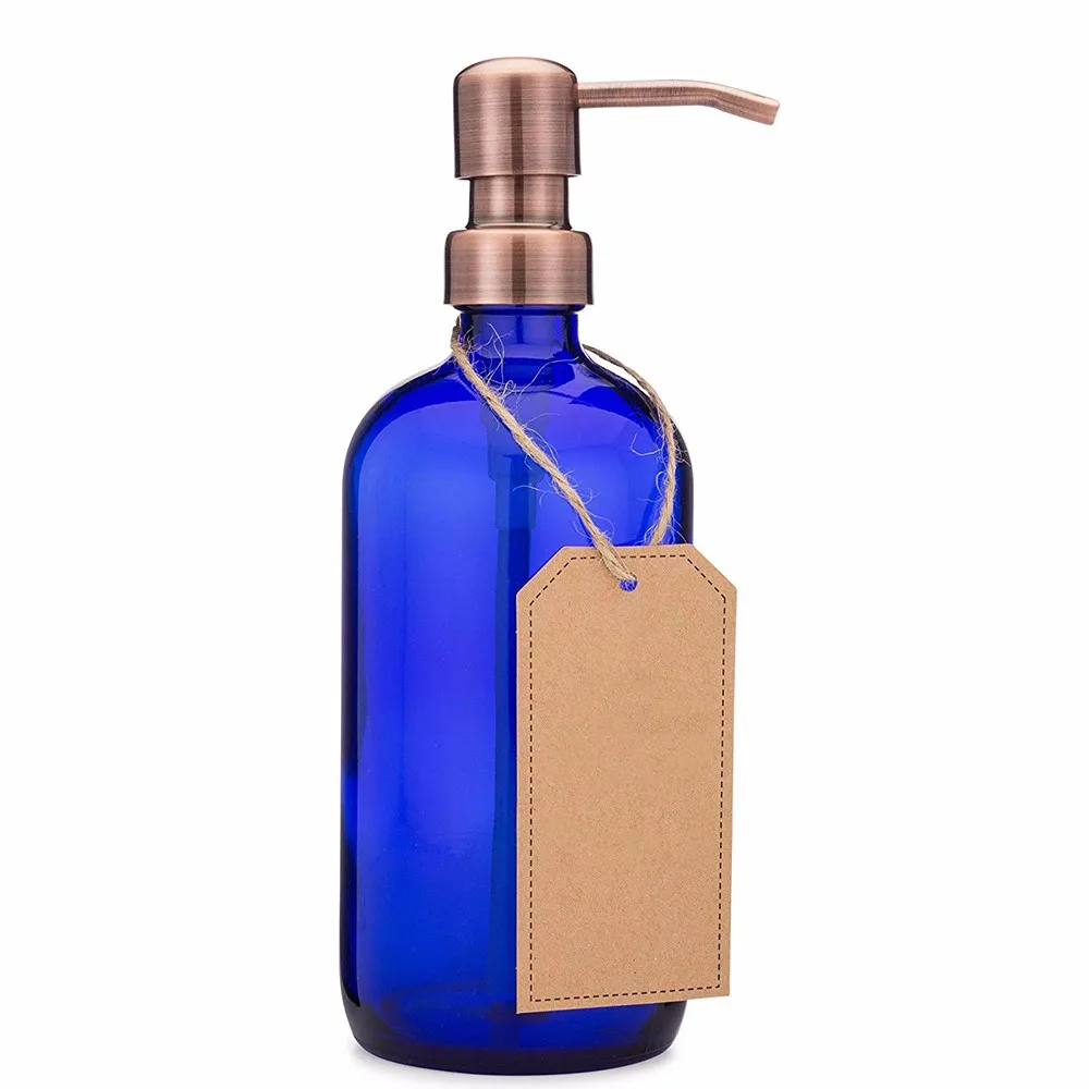 16oz/480ml Cobalt Blue Glass Boston Bottle With Stainless ...