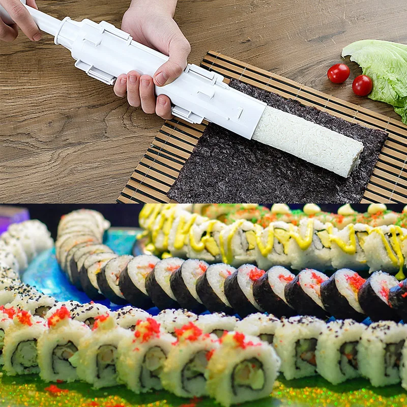 DIY Sushi Roll Mold Maker Kit Sushi Rice Roller Mould Sushi Making Machine Kitchen Sushi Tools AOGVNA Sushi Bazooka Sushi Roller Kit