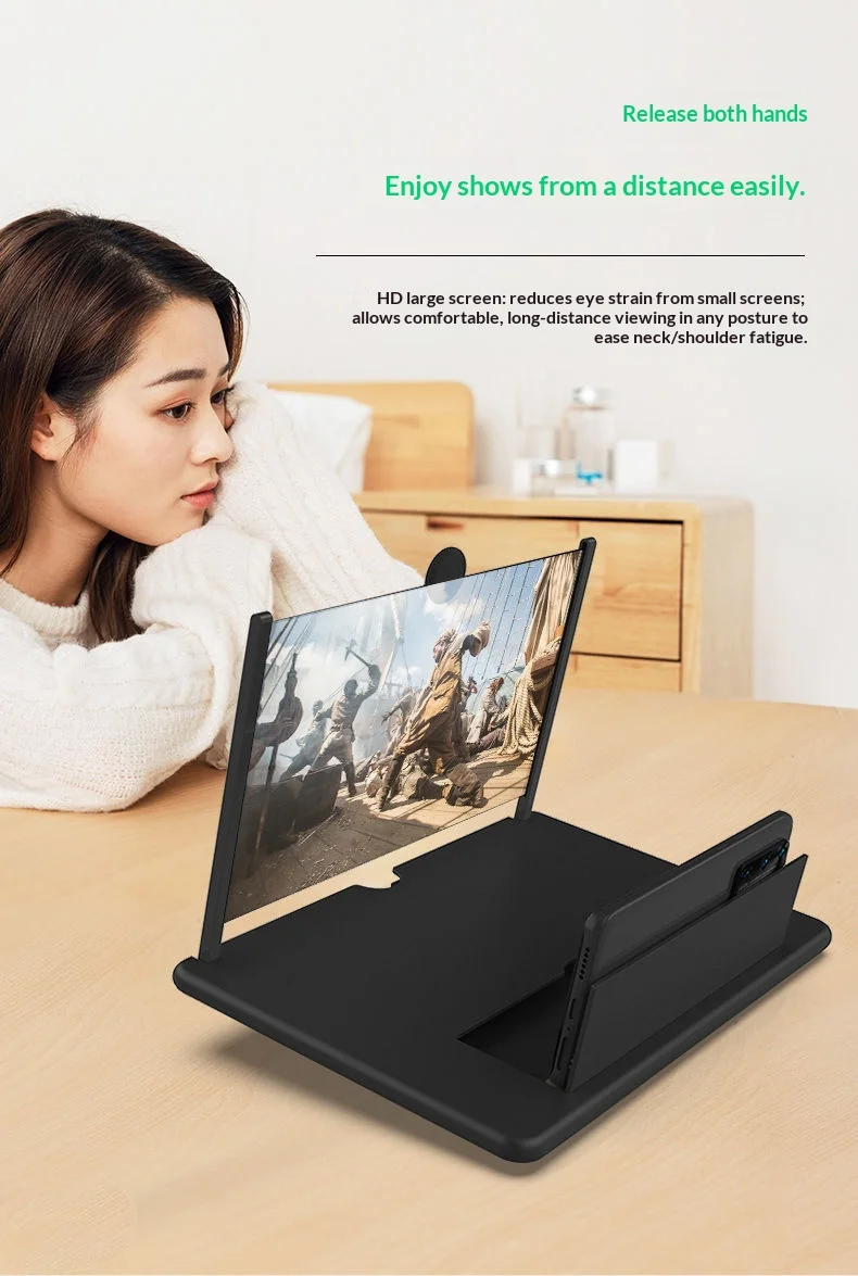 Hot Sales F3 Plastic Mobile Phone Screen Amplifier 10/12 Inch Desktop Pull-Out HD Video Lazy Magnifying Glass Stand