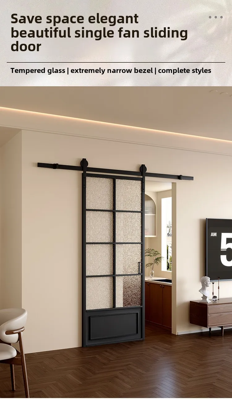 French Retro Panoramic Sliding Door Modern Simple Hanging Rail Design for Interior for Toilet Bedroom Restaurant Use Fiberglass factory