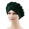 Hot Selling new creative velvet colors women muslim hat twisted braided muslim scarf hat pure color fashion ladies beanie hat