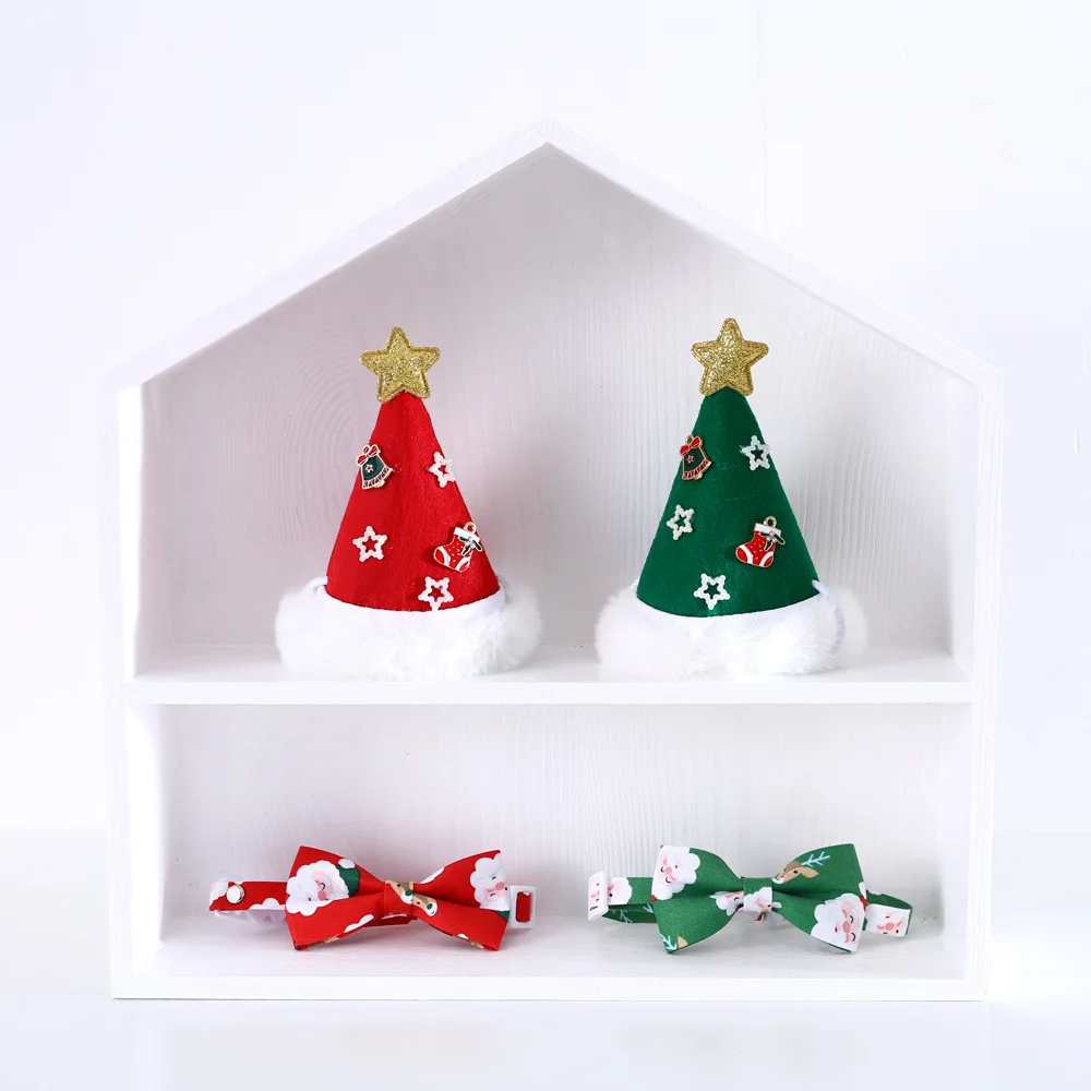 Interactive Eco-Friendly Cat Chew Toy Set Santa Claus Tree Hat Bow Tie Collar Teaser Wand Plush Christmas Pet Toy