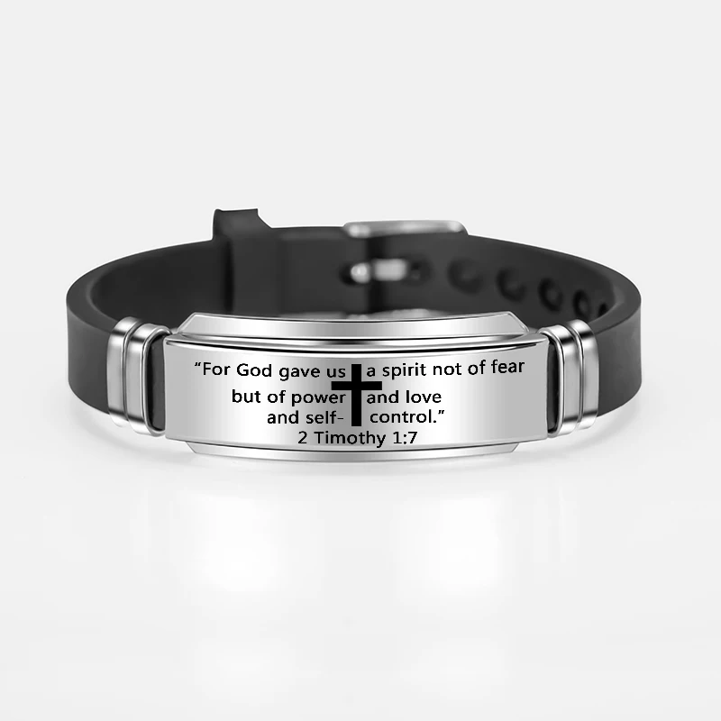 Bible Lord's Prayer Silicone Bracelets Stainless Steel Cross Scripture