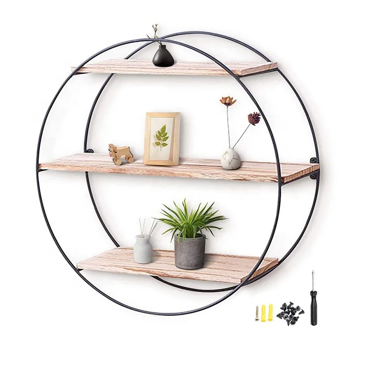 
round rustic Wood decorative wall Floating shelf for Bedroom Living Room Office 