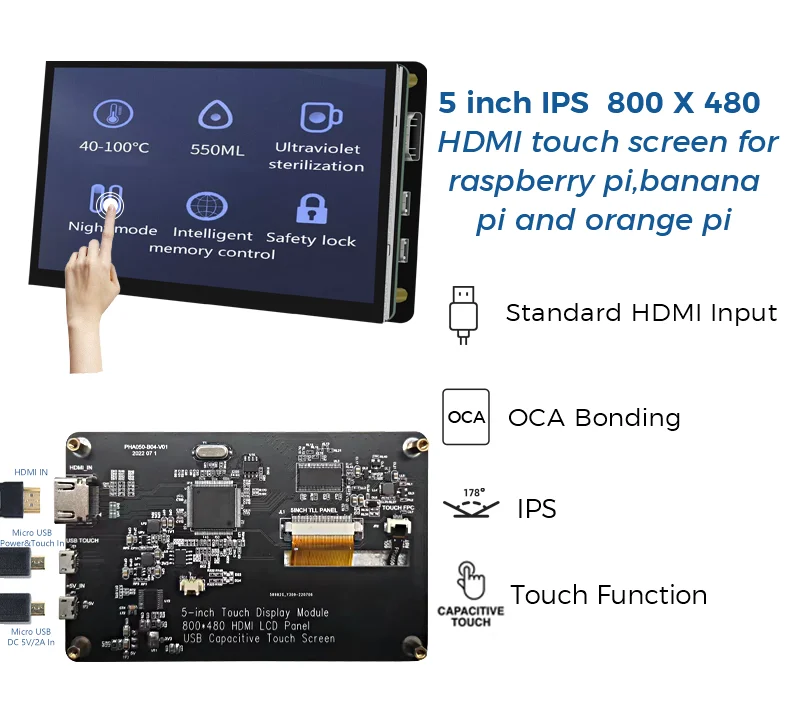 Raspberry Pi Touch Screen Lcd Monitor 5 Inch Hd Mi Lcd Screen Display ...