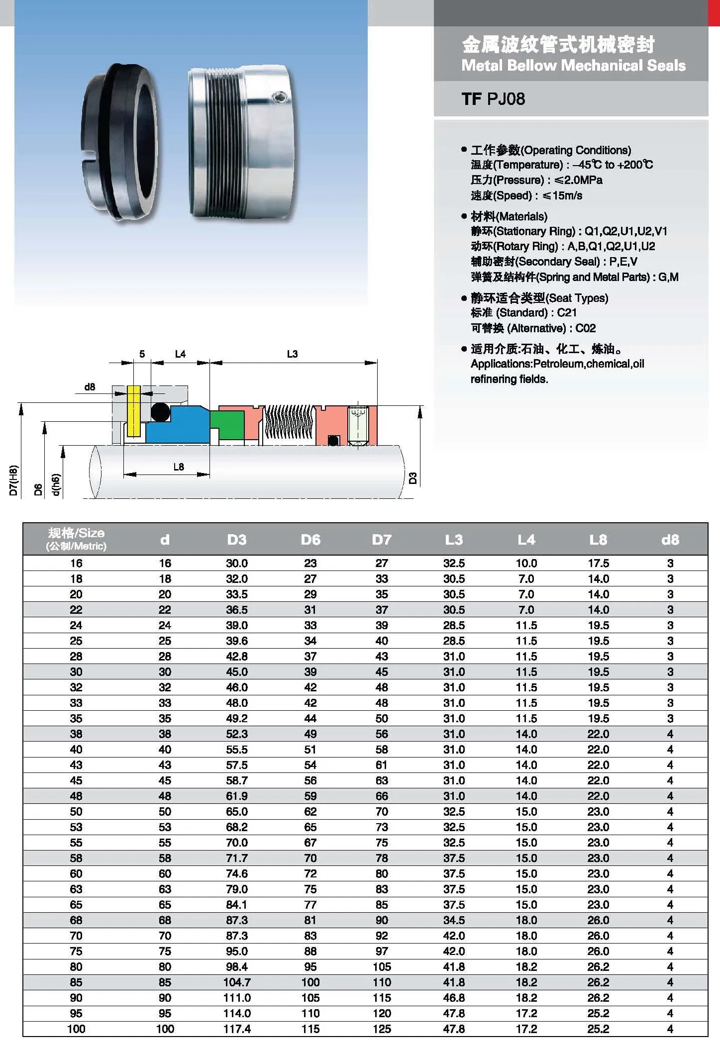 Chinabase MFL85N Metal Bellow Seals for Compressors