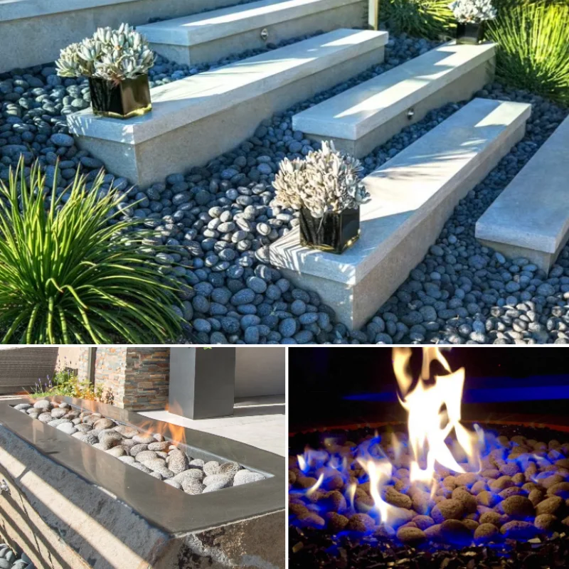 Hot Sale Fire Rock 5-8cm Black Lava Stones Pebbles Stone Sauna Stone Fire Glass Outdoor Fire Pit Garden Landscaping Rocks manufacture