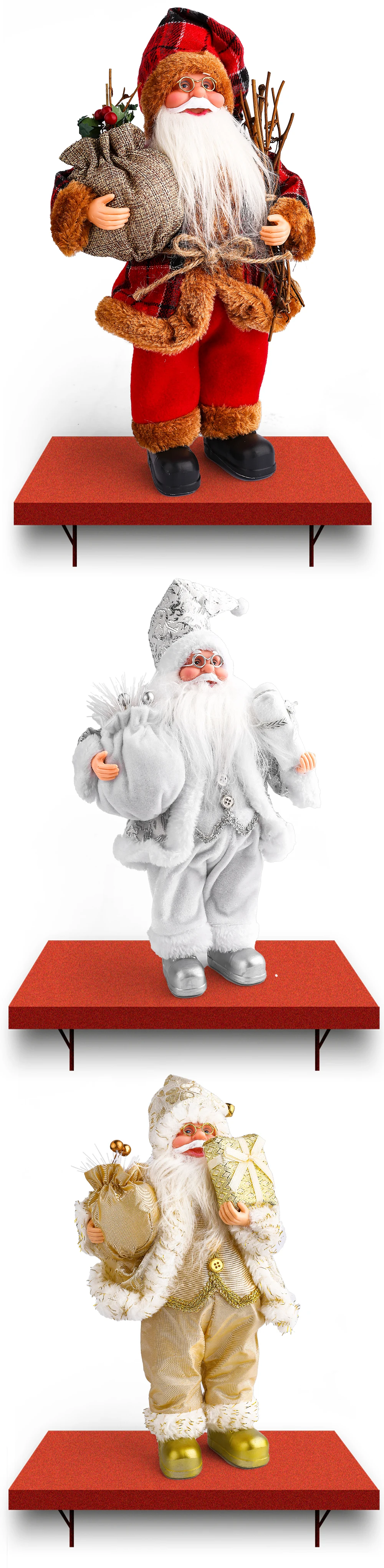 Best Gift 14In Red Holiday Party Home Decoration Santa Claus Christmas Figurine Figure Decor with Christmas Sock and Gifts Bag