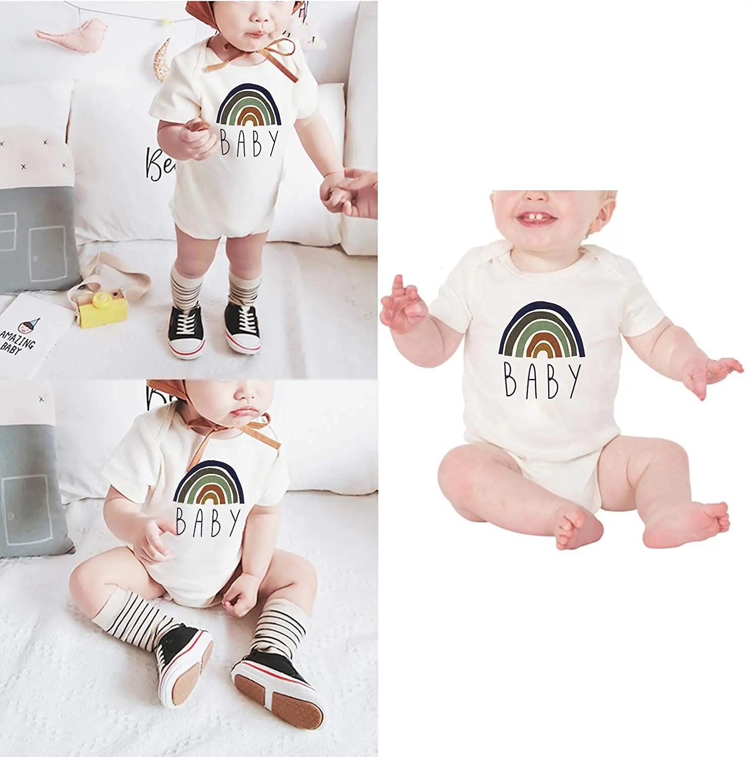 Amazon Baby Rainbow Onesie Bodysuit Organic Cotton Newborn Infant Girls ...