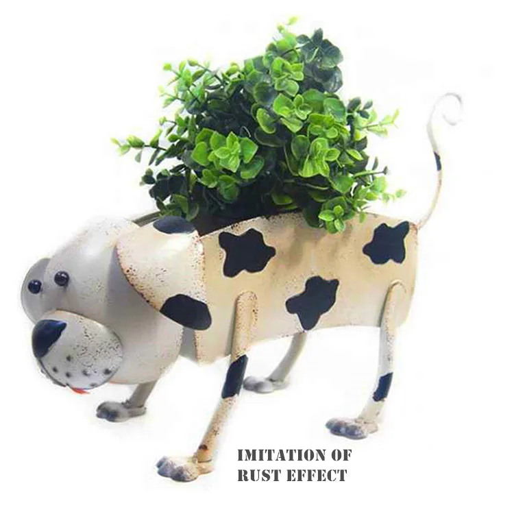Funny Metal Dog Planter Decor Garden Wrought Iron Crafts Animals Shape