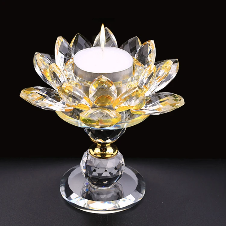 wholesale multi-color crystal lotus Buddha candle holders / paper weight from 6cm to 14cm diameter details