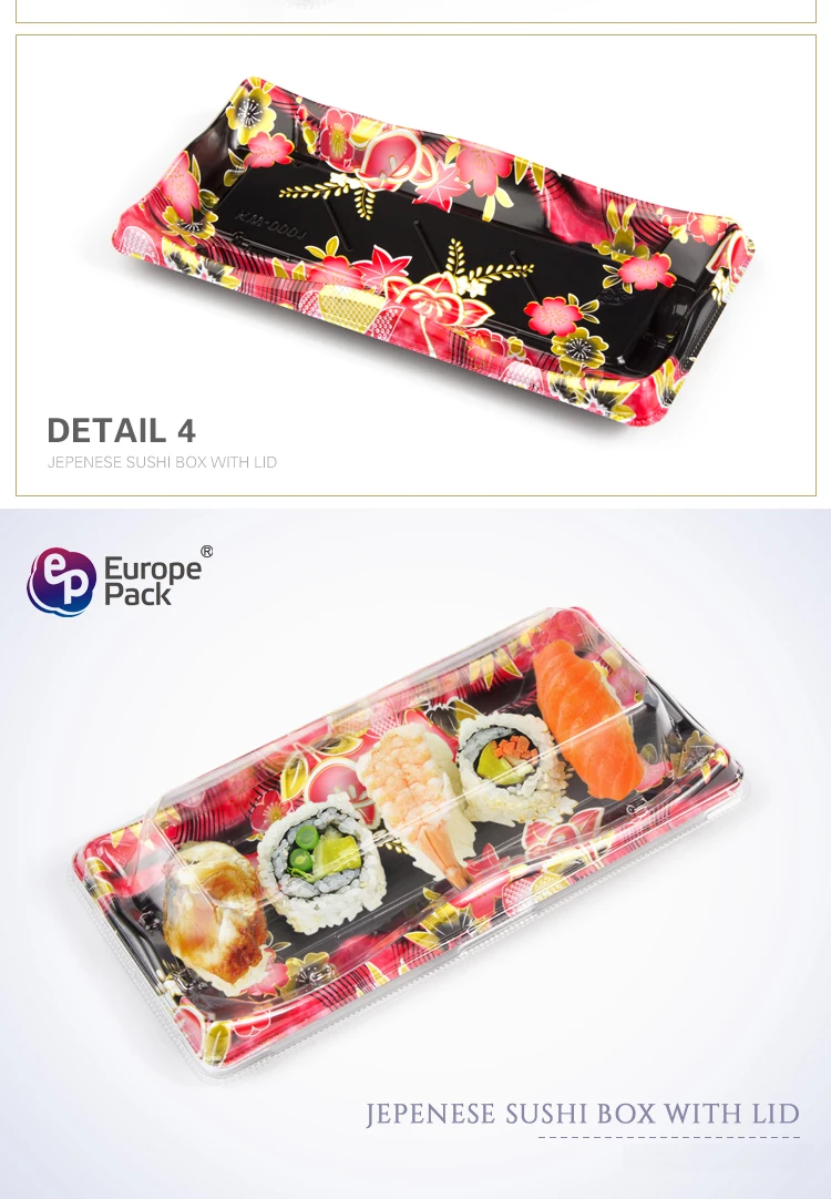 High quality rectangle plastic disposable fondue sushi tray with lid