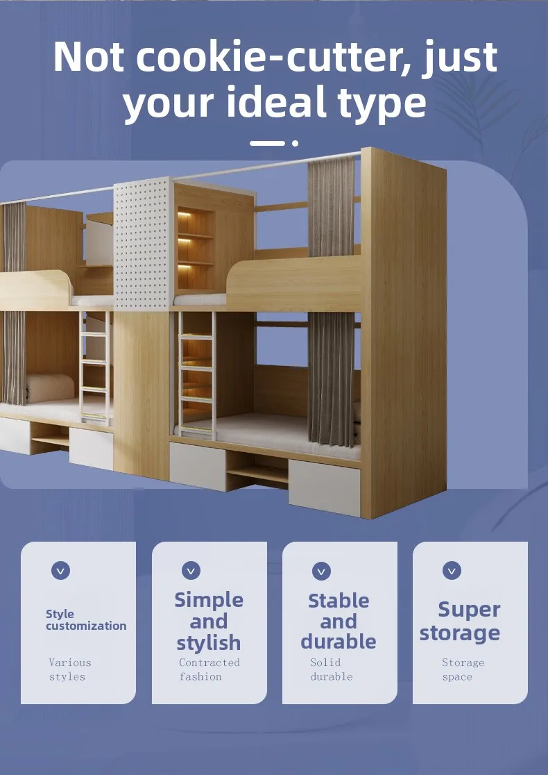product furniture factory hotel bunk bed double space capsule bunk bed dormitory loft apartment bed with cabinet-5