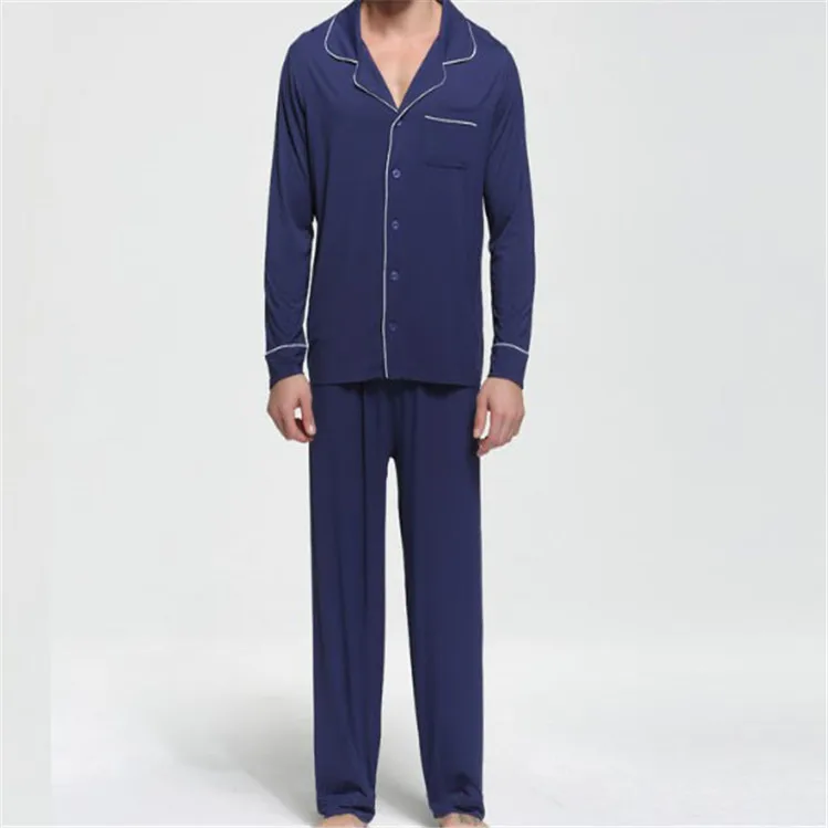 
Custom high quality casual longsleeve buttons cotton sleep wear adult two piece men pajamas set 