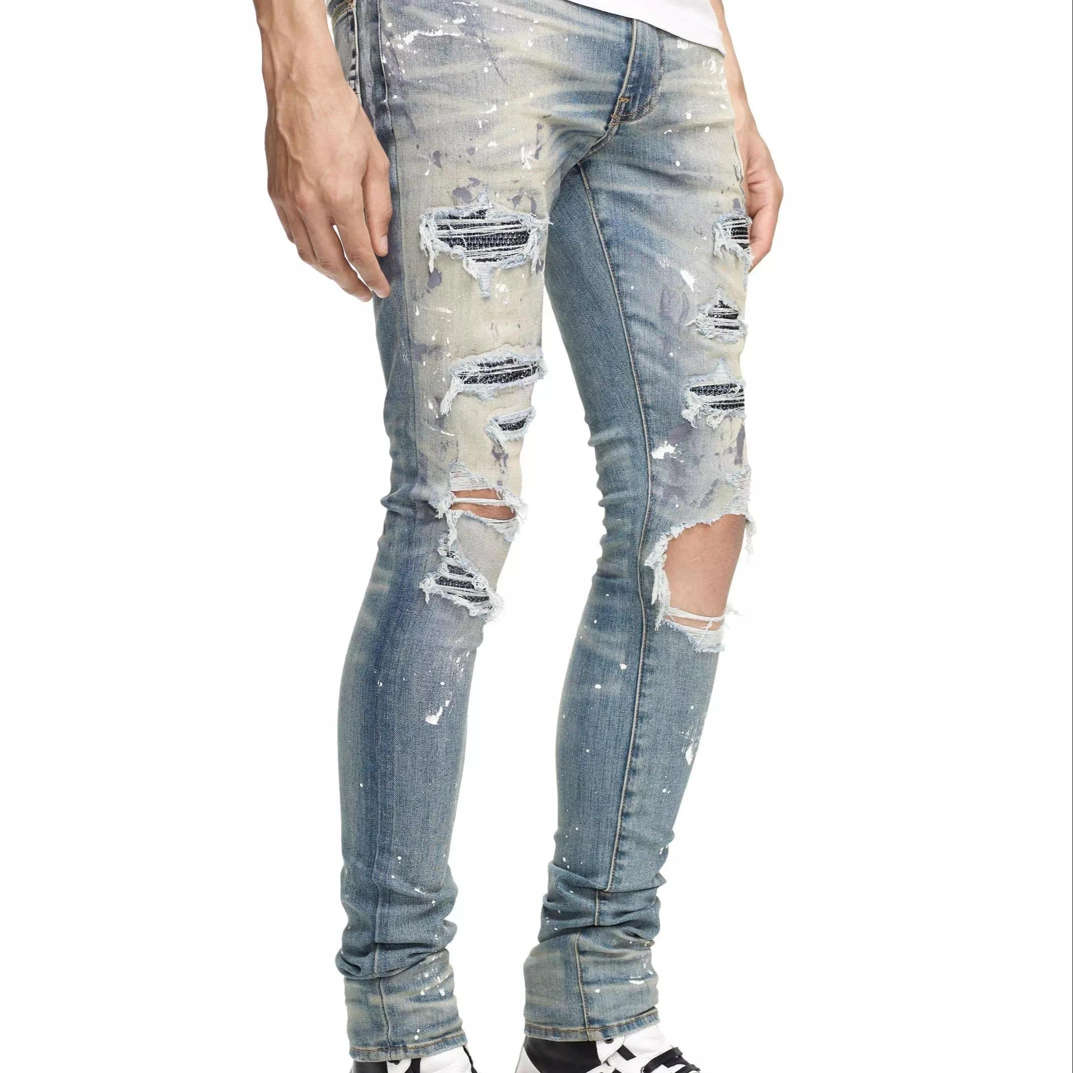 Ripped Skinny Men Jeans Fashion Design Elastic Waist Big Size European 