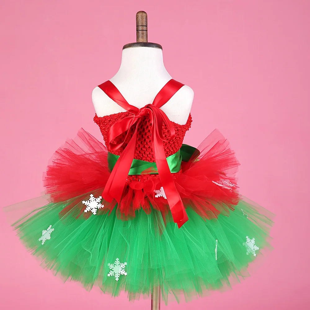节日儿童服装红色绿色蓬松的雪服装女孩圣诞节芭蕾舞短裙礼服在聚会上