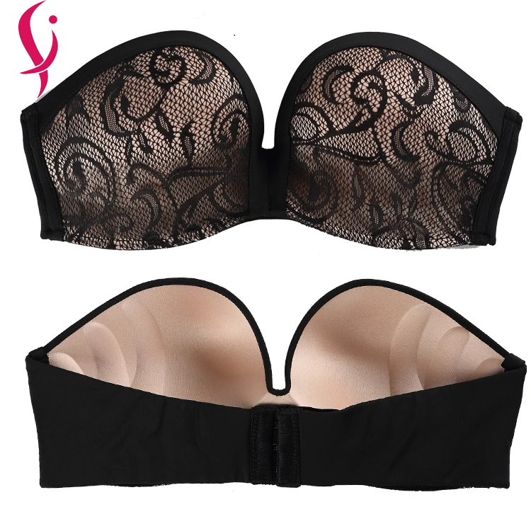 Miracle Lace Beautiful Bra Strapless Sexy Breast Full Up Bra Black Lace 