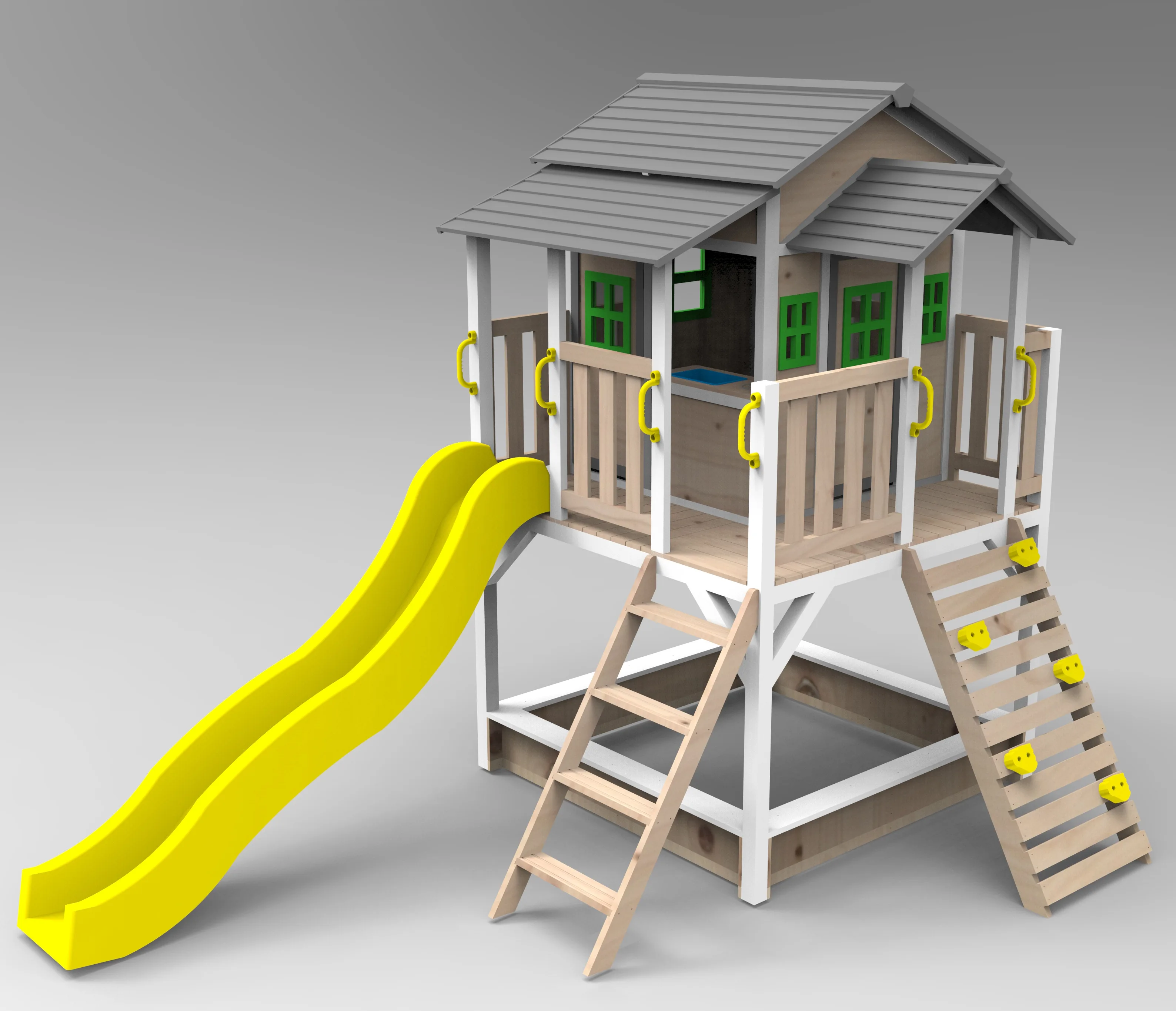 playhouse with slide and sandpit