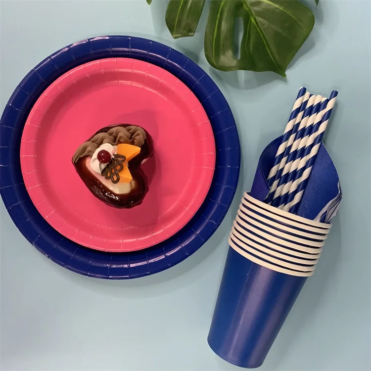 Plain Colour Paper Plate Paper Cup Disposable Tableware Birthday Party