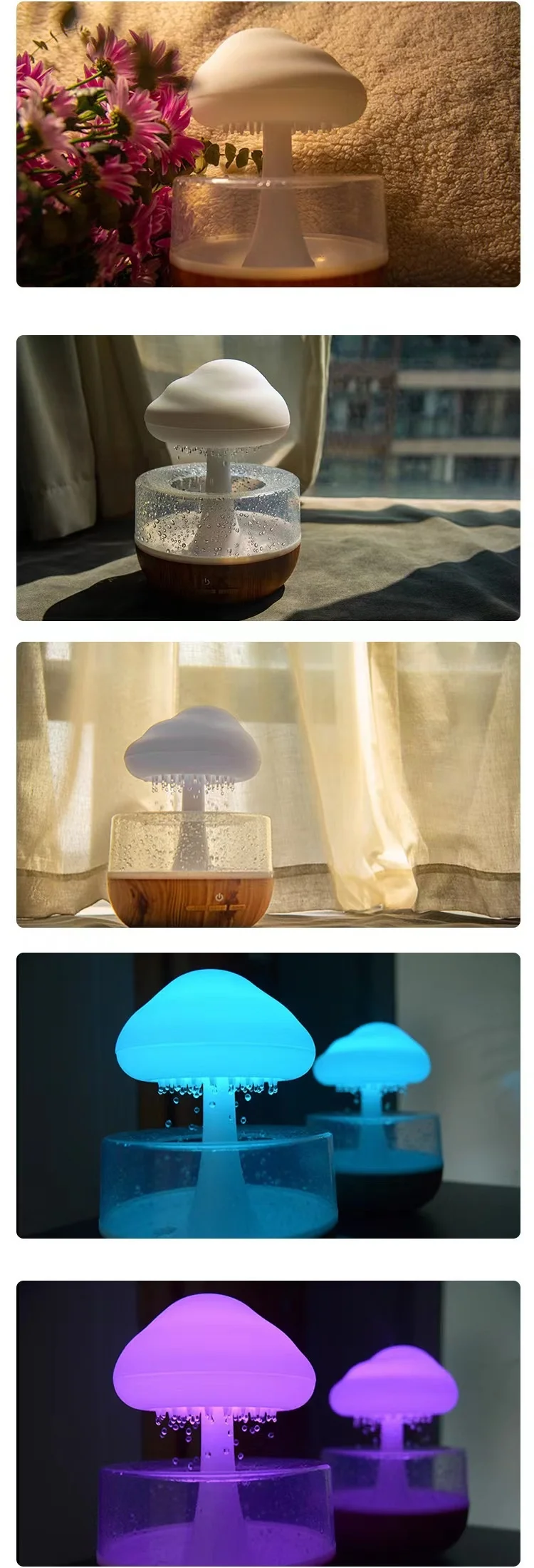 2025 Cheap Creative Led Cloud Rain Night Light Humidifier Romantic Smart Mushroom Forest Table Desk Lamp for Bedroom