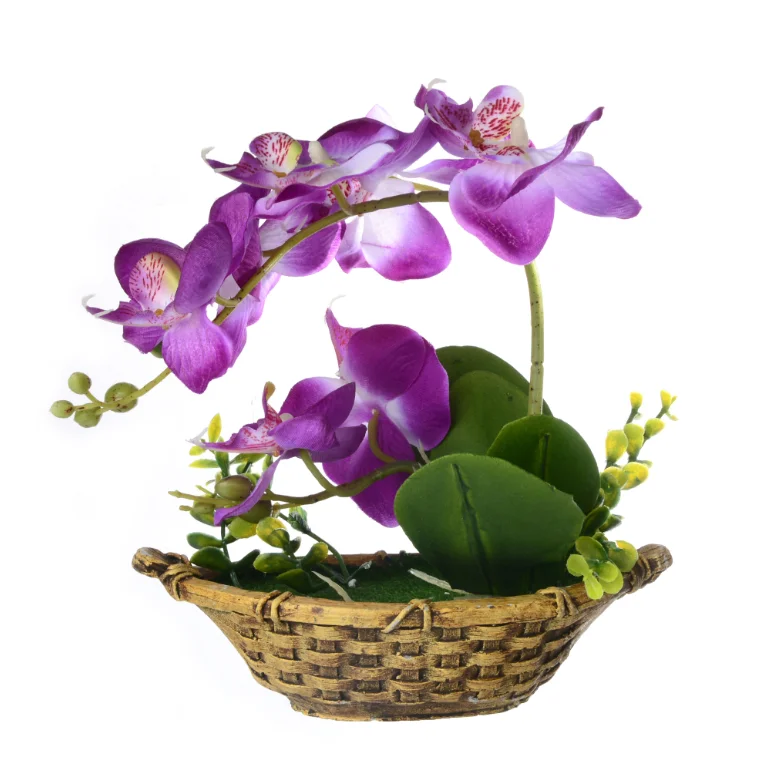 Decorative Red Arrangement Small Artificial Flower Potted Silk Orchid