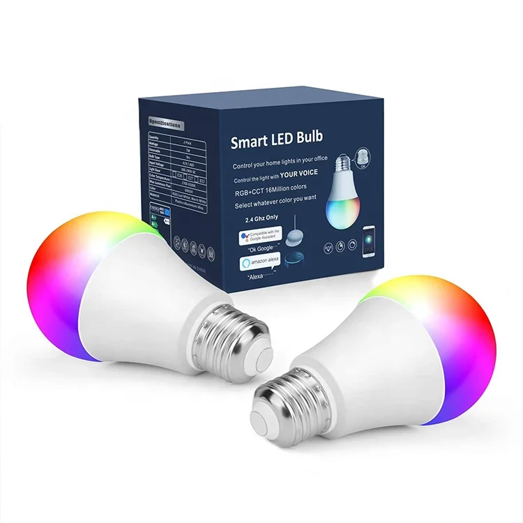 New design RGB Wifi Smart LED Bulb Colorful changing Bulbs work with Alexa and Google Home 6w 8w 10w E26 E27 E14