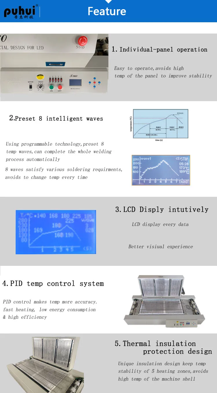 Smt Puhui T Reflow Oven Pcb Soldering Machine Heating Zone For