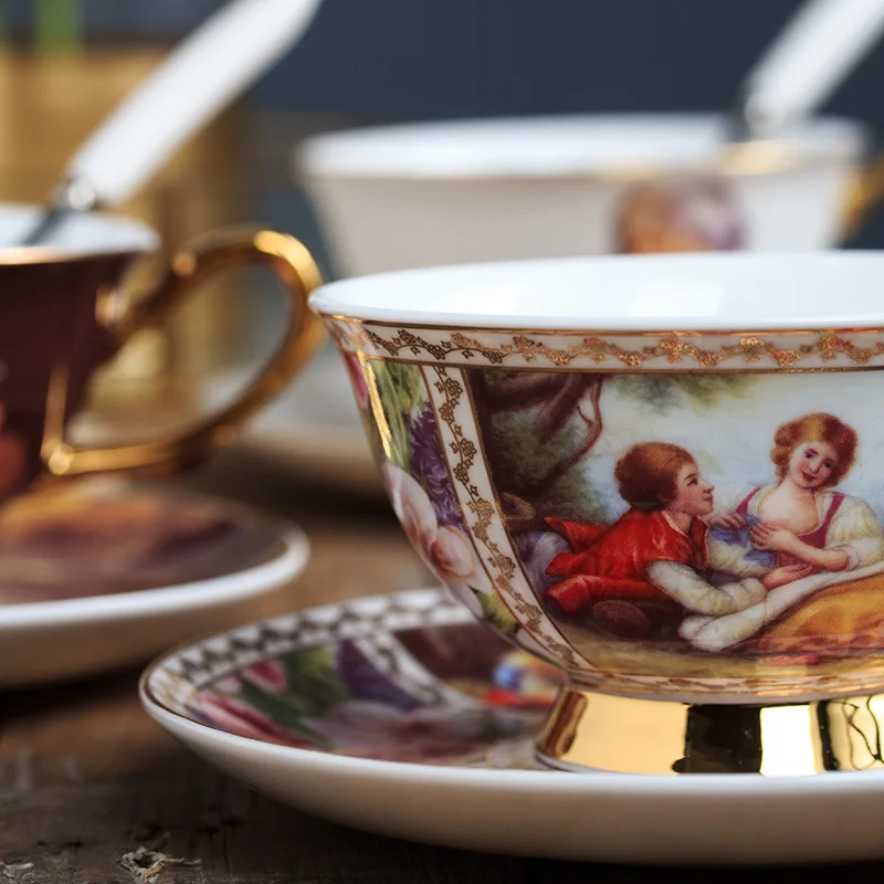 European palace style bone china high-grade British hand-painted gold LOGO ceramic coffee cup and saucer