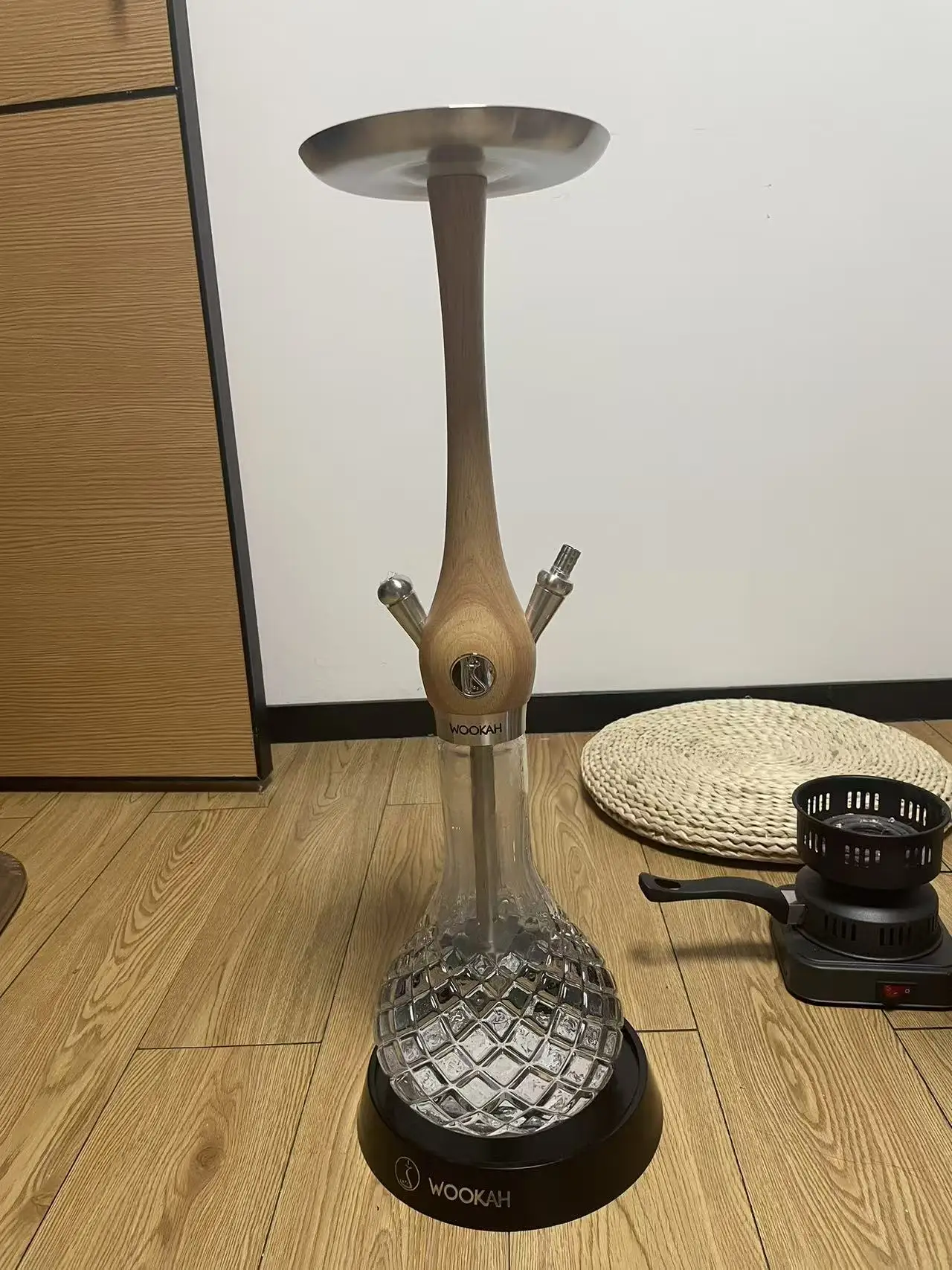 Wookah Wooden Hookah Base with LED Light Black and Brown Color Wood ...