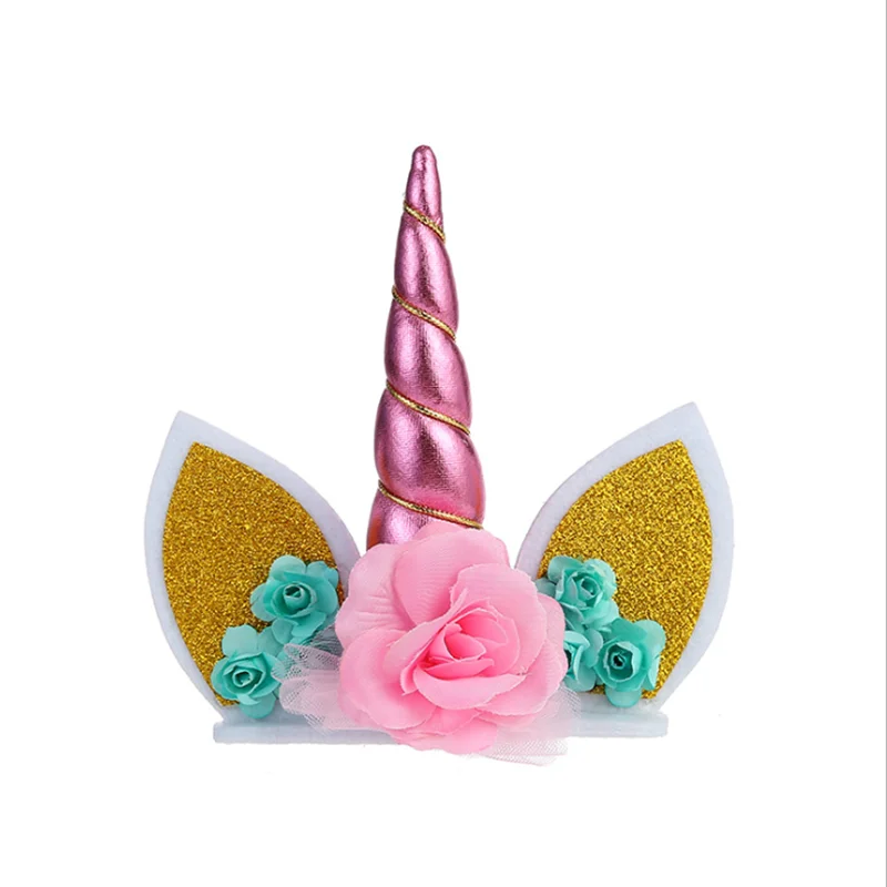 handmade unicorn horn ears and flower happy birthday cake topper buy unicorn horn cake topper happy birthday cake topper unicorn horn ears and flower topper product on alibaba com