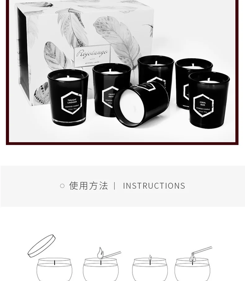 6 Pack Black Glass Red Flame Luxury Scented Soy Wax Candles Gift Set for Women Birthday Anniversary or Valentine's Day