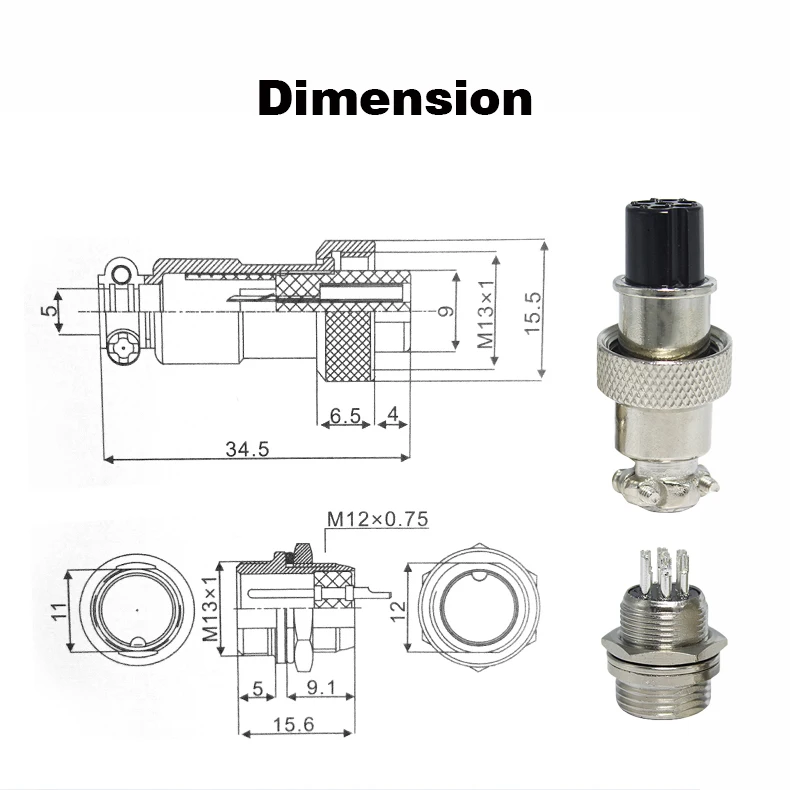 Conector GX16 5 Pines Inverso - Plug Aviation Macho Recto, Para Cable, Conexión Estable Con Rosca